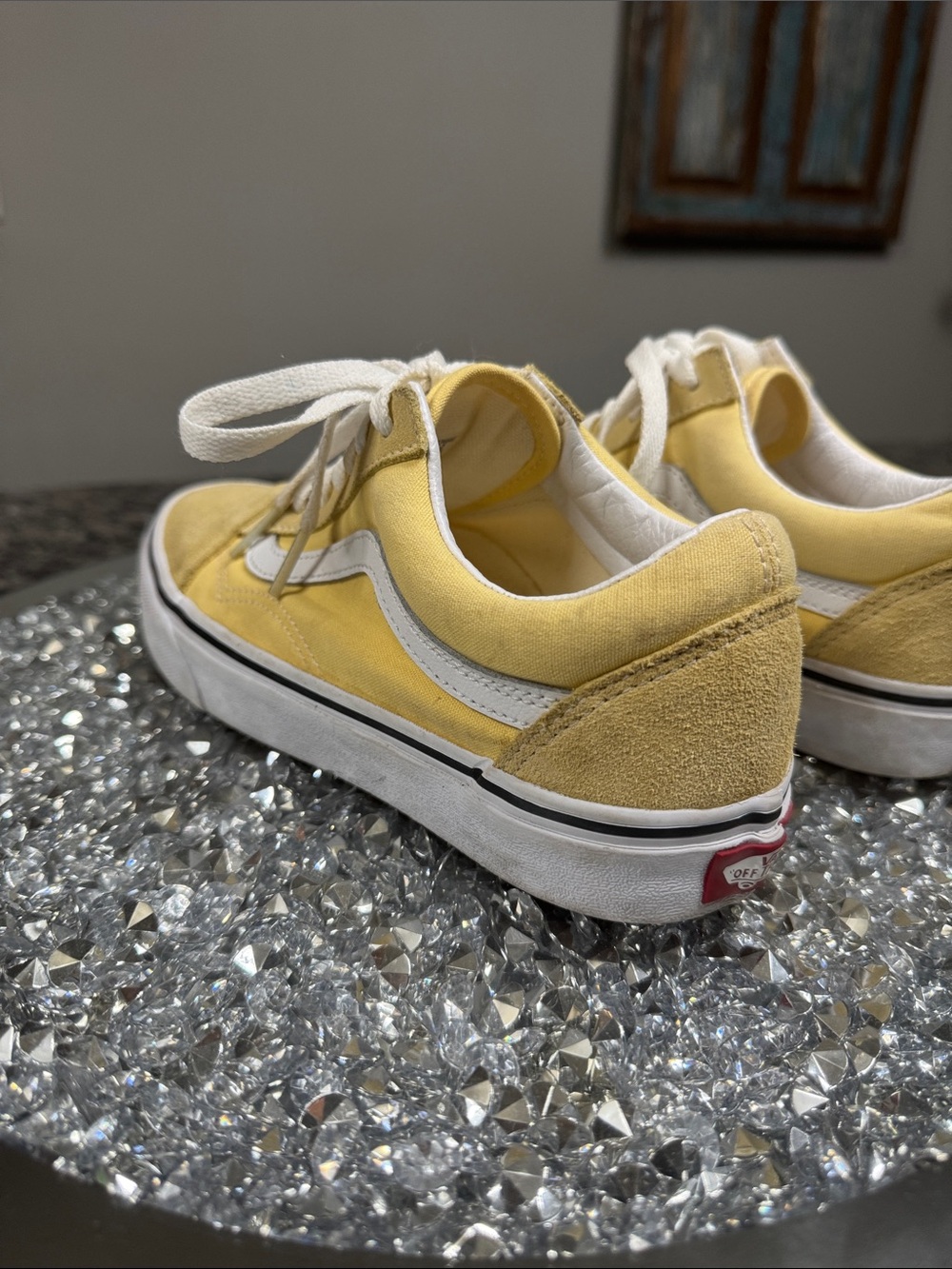 Vans Yellow Low-Top Canvas and suede Sneakers White Stripe logo EUC 7.5 - Picture 8 of 13